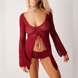 FRANKIES BIKINIS Collette Crochet Tunic / Genevieve Shorts / Size L/XL NWT